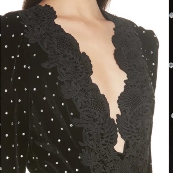 Self-Portrait Black Velvet Jumpsuit with Lace - Picture 6 of 6